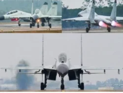 China memperlihatkan foto jet tempur jarak jauh J-11BSH sedang melaksanakan latihan operasi maritim