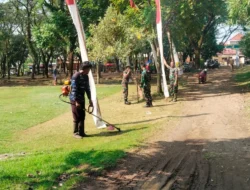 Anggota Satgas TMMD Reguler Ke-128 Kodim 0725/Sragen Percantik Taman Harmoni Desa Puro Jelang Penutupan